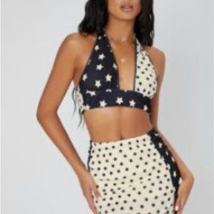 Black and White Star Halter Top and Skirt Set